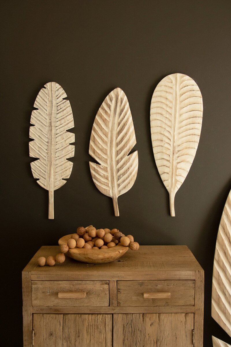 Hand-Carved Paulownia Wood Leaves Wall Art