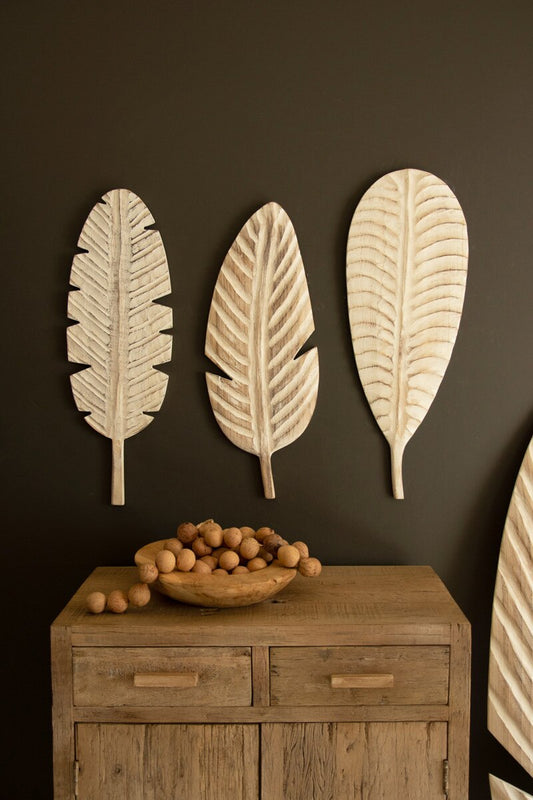 Hand-Carved Paulownia Wood Leaves Wall Art