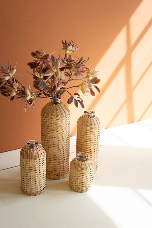 Rattan Wrapped Glass Vases