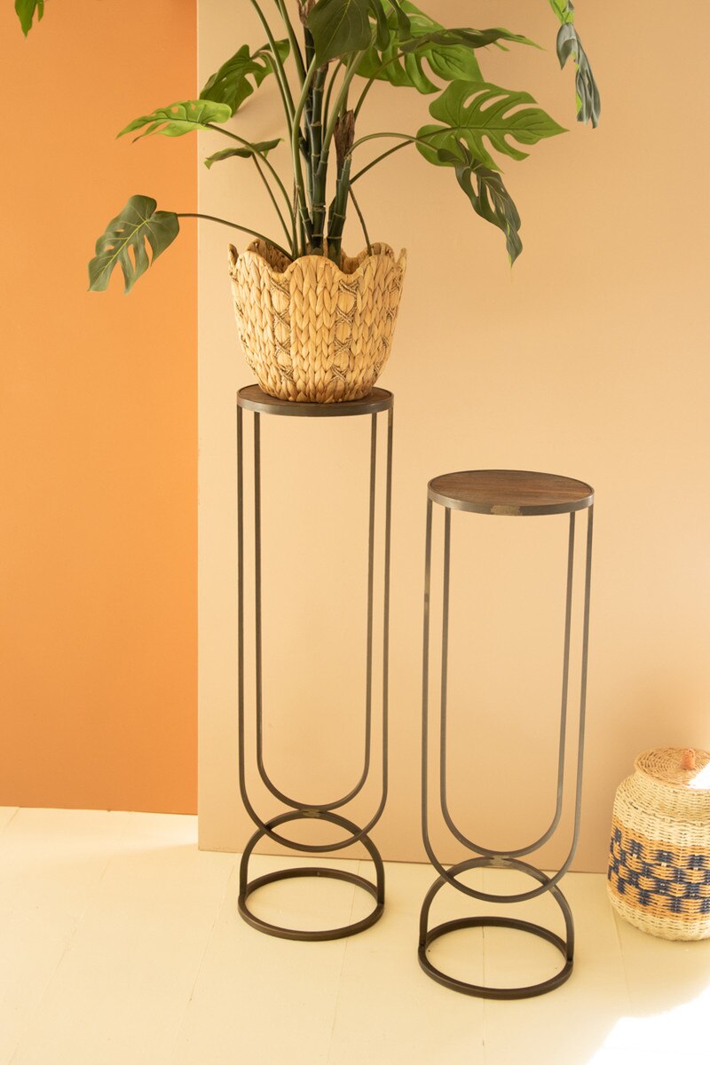 Metal Accent Pedestals with Recycled Wood Tops