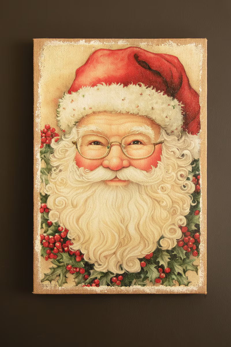 Vintage-Inspired Santa Burlap Painting