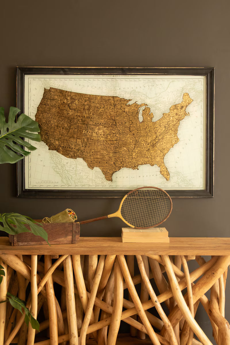 Framed Vintage-Inspired Gold USA Map Print