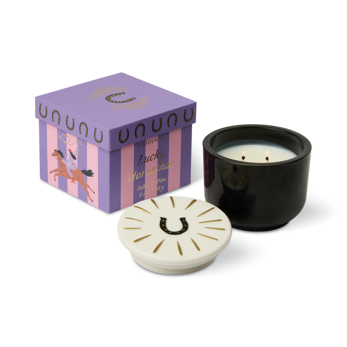 Tabac & Pine Horseshoe Charm Glass Candle