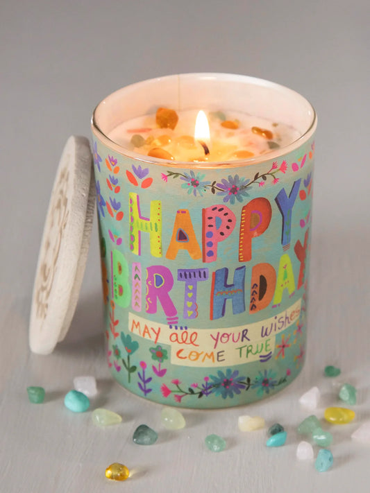 Gemstone Candle - Dusty Blue Happy Birthday
