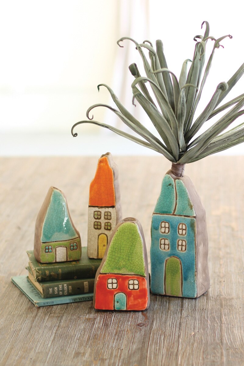Set of 4 Colorful Ceramic House Bud Vases