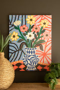 Funky Pink Flowers with Blue Vase Painting
