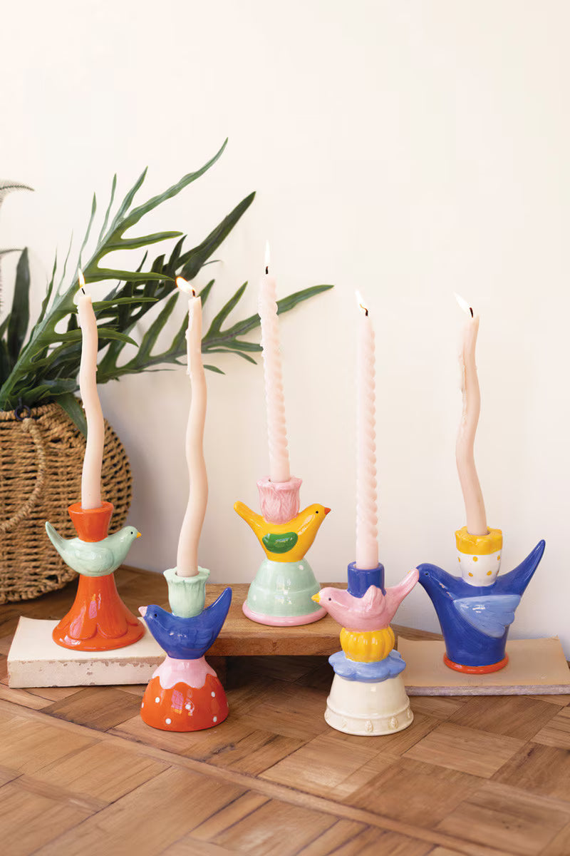 Ceramic Bird Taper Candle Holders