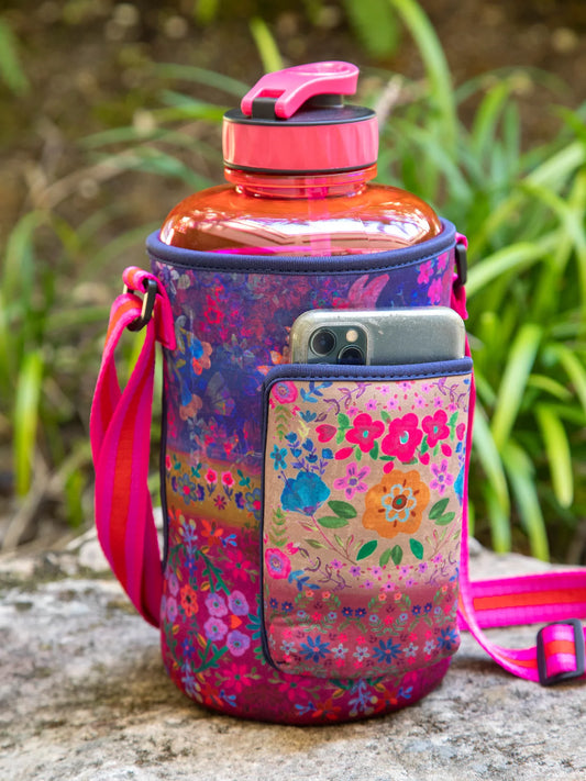 Drink Big Water Bottle With Carrier - Jewel Border