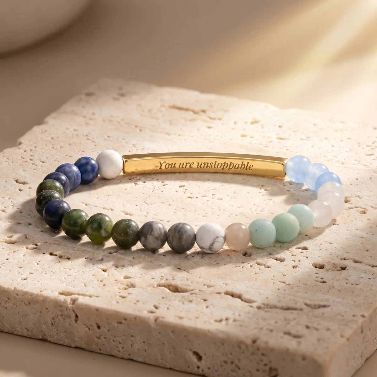 Secret Message "Unstoppable" Stone Bracelet