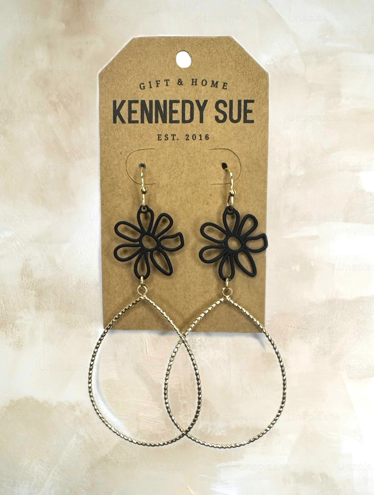 Gold Wire Flower Teardrop Earrings