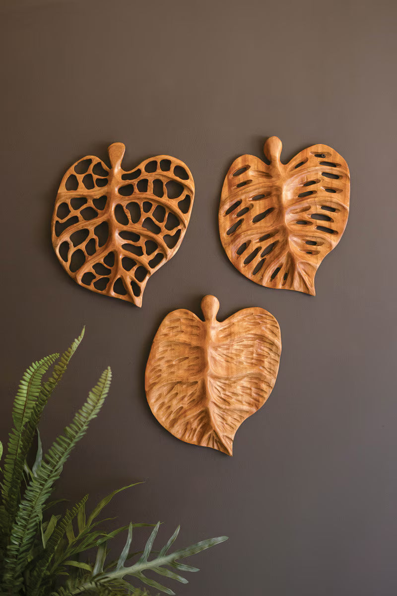 Carved Teakwood Leaves Wall Art