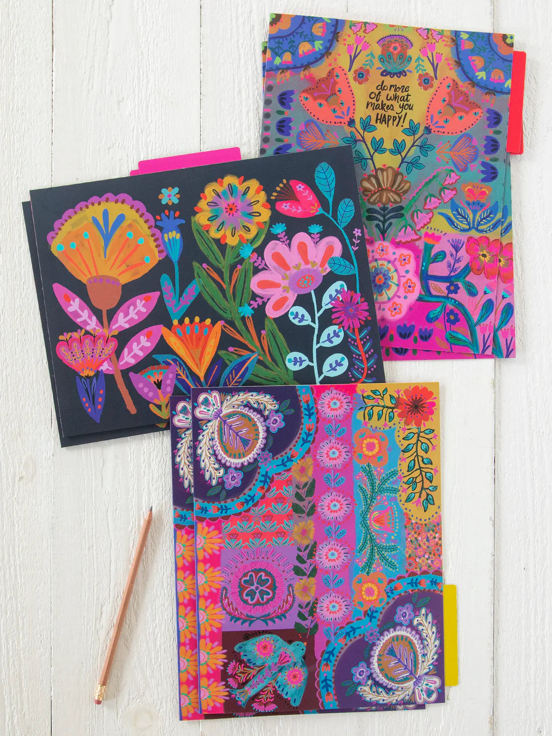 Colorful File Folders- Navy Folk Flower