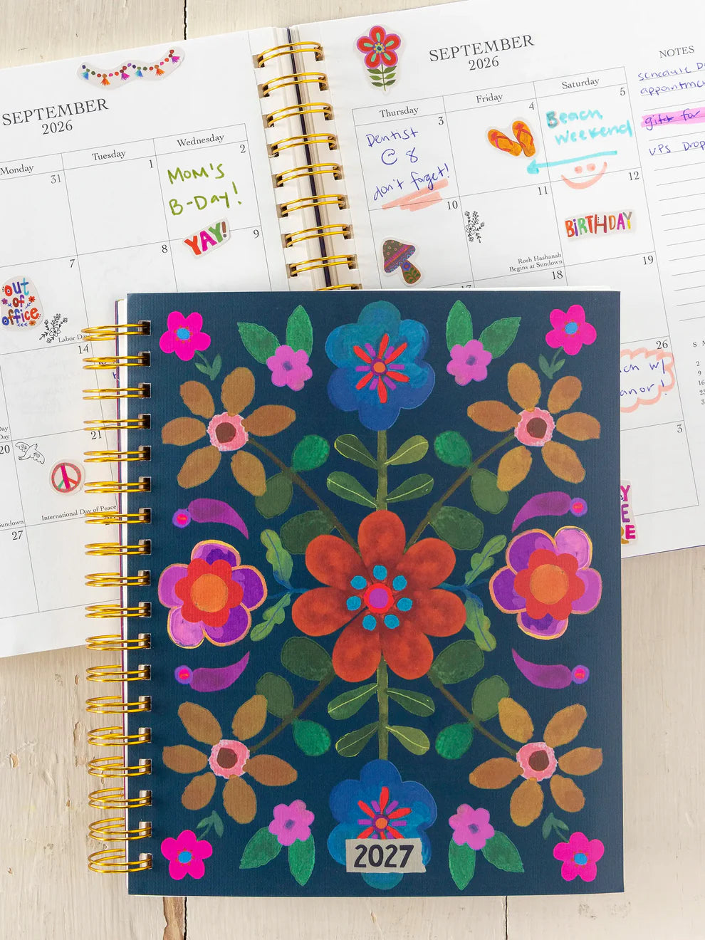2026-27 17 Month Planner - Teal Folk Flower