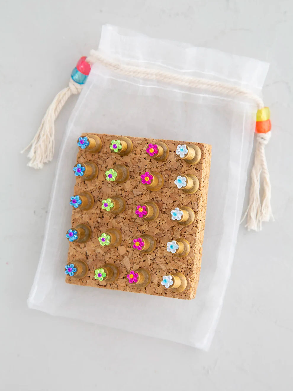 Rhinestone Flower Push Pin Set - Multicolored