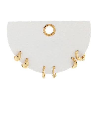 3 Pair Textured Metal Hoops Set