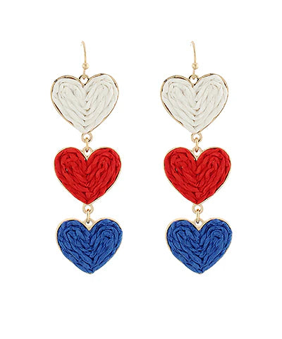 Patriotic 3 Tire Heart Drop Earrings