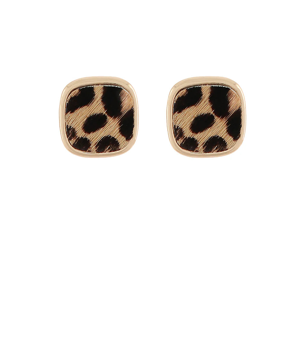 Animal Print Square Leather Earrings