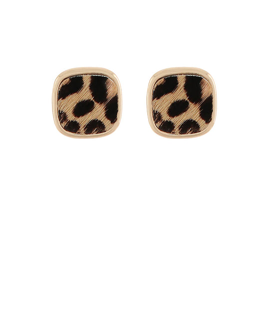 Animal Print Square Leather Earrings