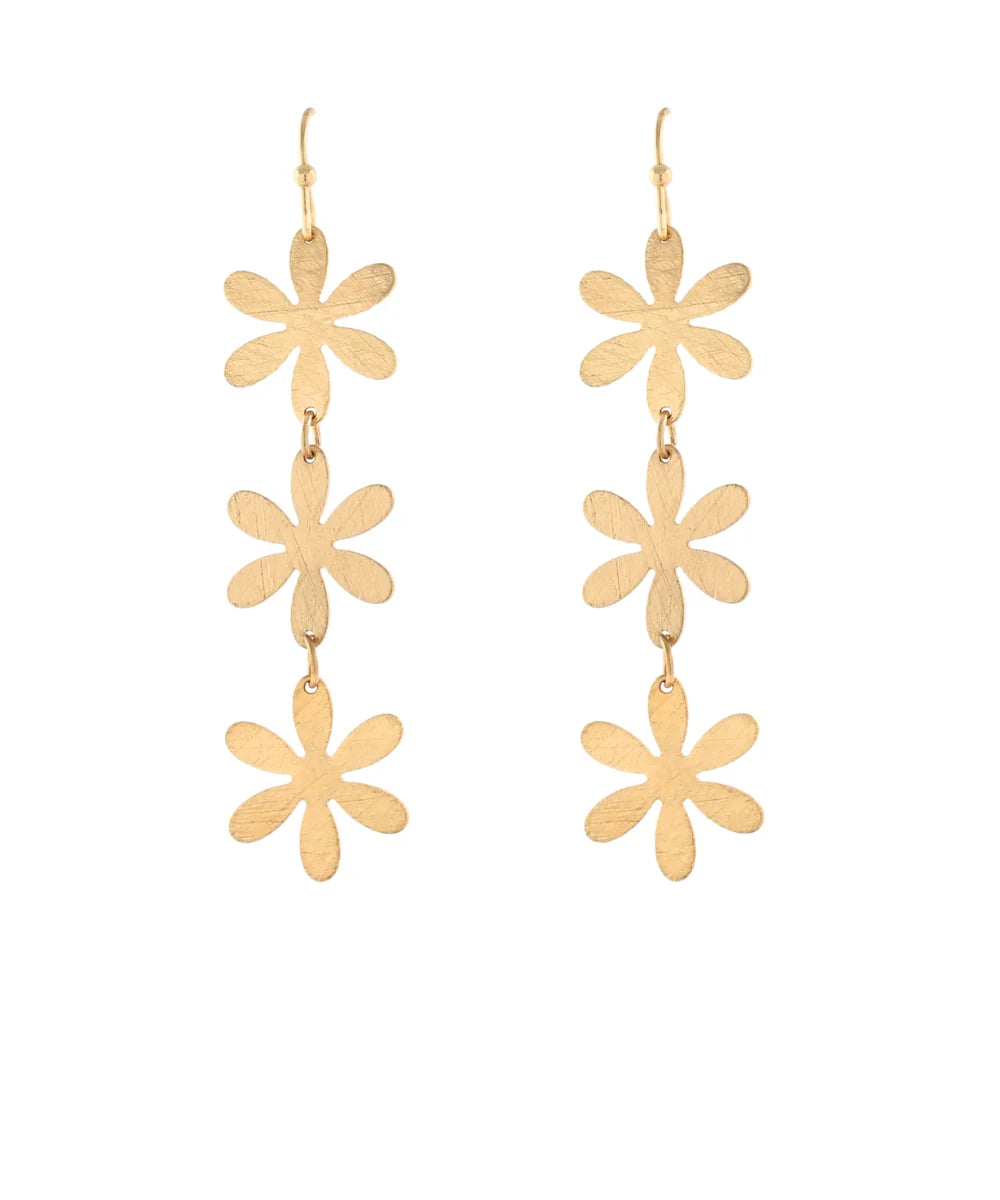 Gold Linear Flower Earrings