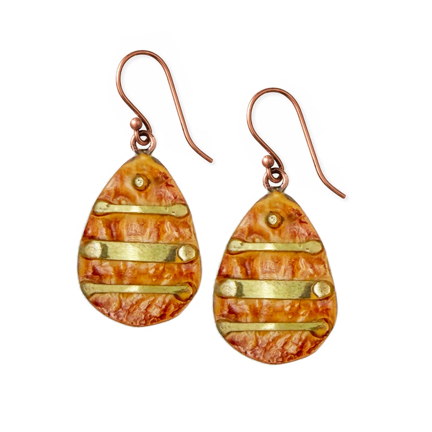 Orange Stripes Copper Patina Earrings