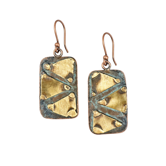 Aqua Triangle Copper Patina Earrings