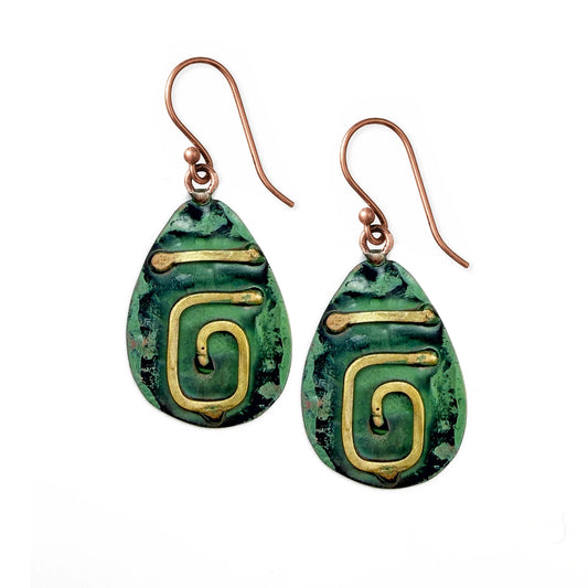 Sage Spiral Copper Patina Earrings