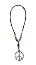 Chain Link & Clay Bead Peace Sign Necklace