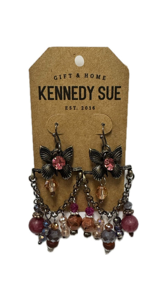 Bronze & Pink Theme Butterfly Charm Earrings