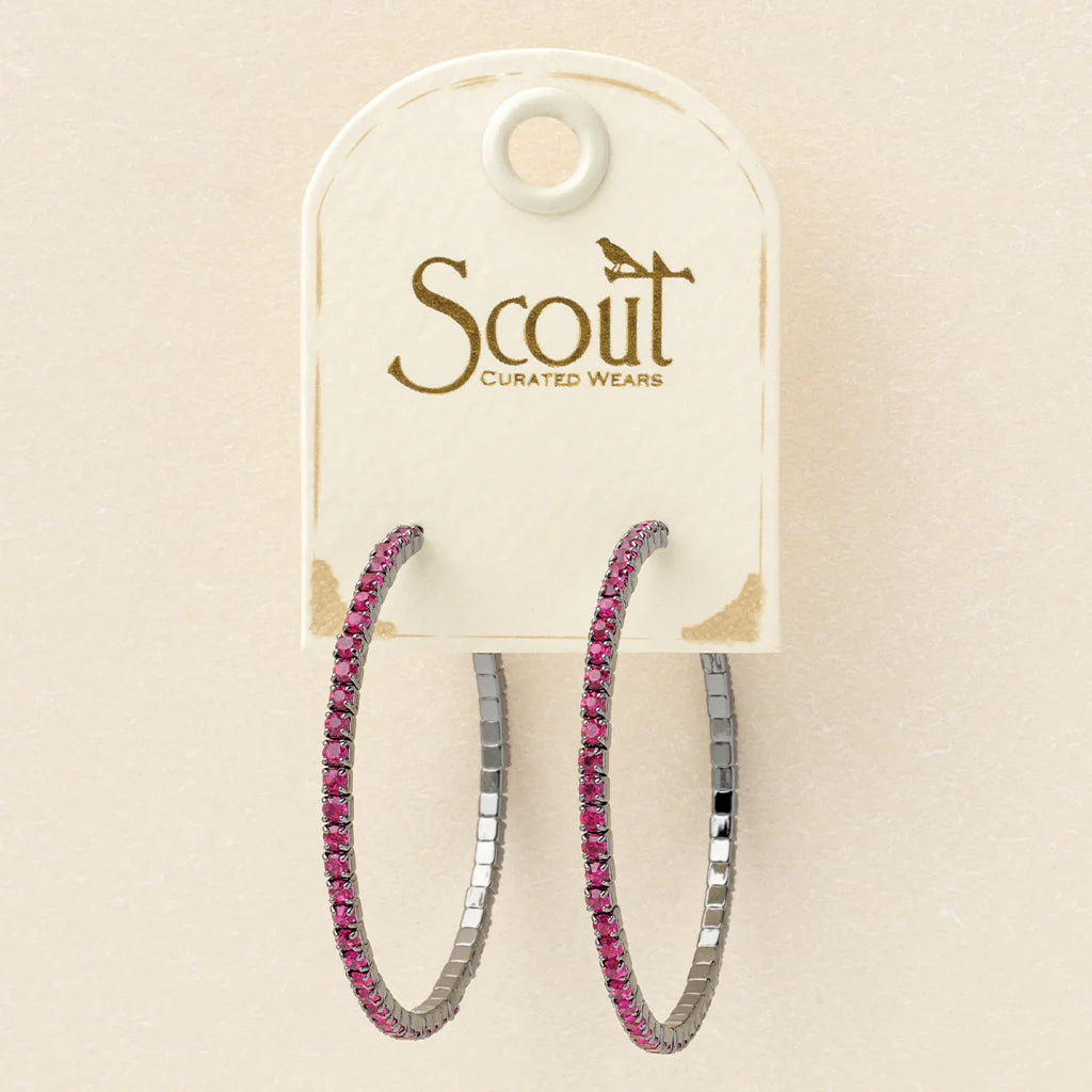 Sparkle & Shine Rhinestone Hoop Earrings - Fuchsia/Gun Metal