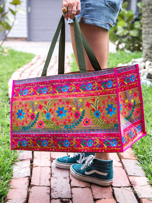 Carry All Tote Bag- Floral Border