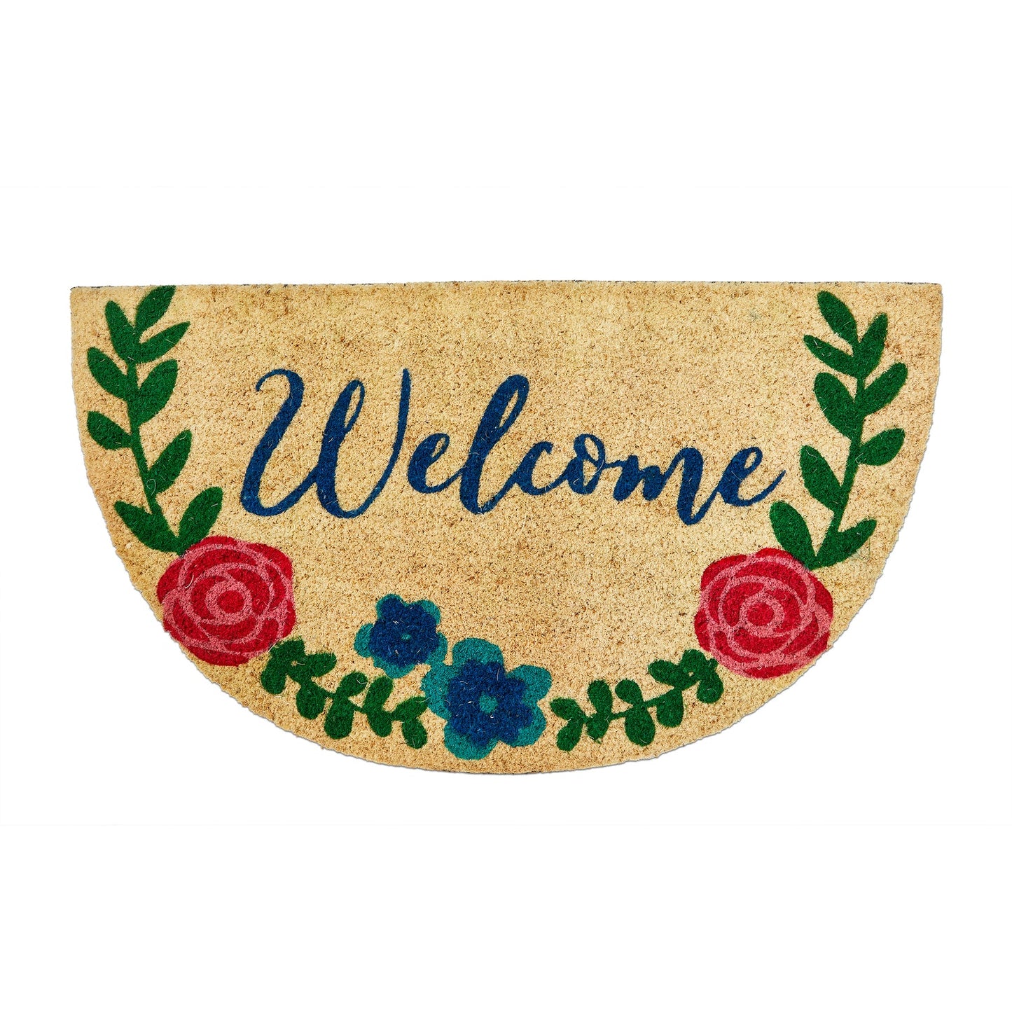 Welcome Flower Garland Non-Slip Coir Mat