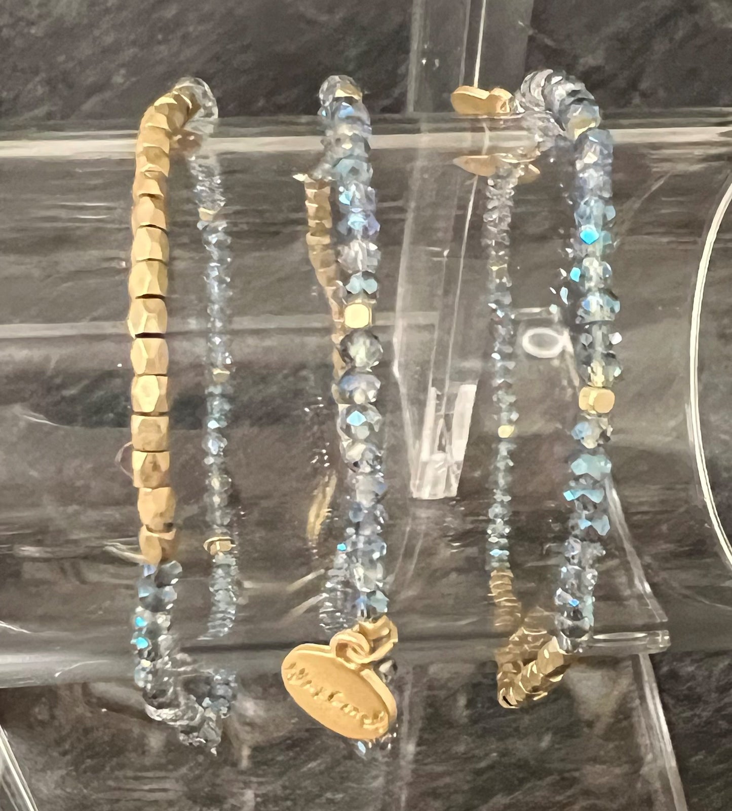 Crystal & Gold Stretch Stacker Bracelets, Gold Row