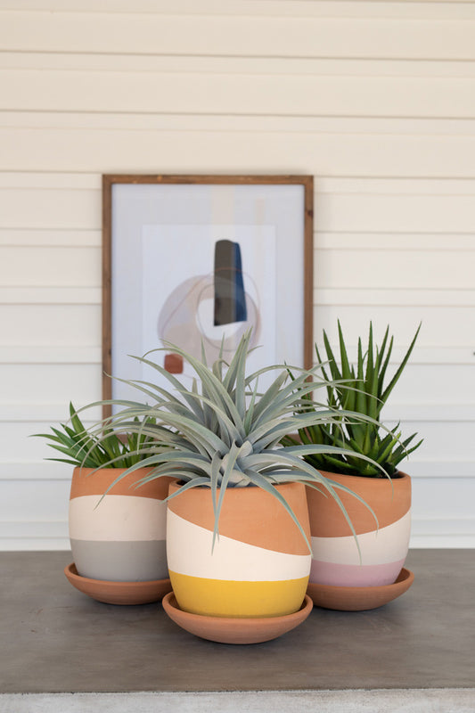 Color Dipped Clay Pots with Clay Saucers