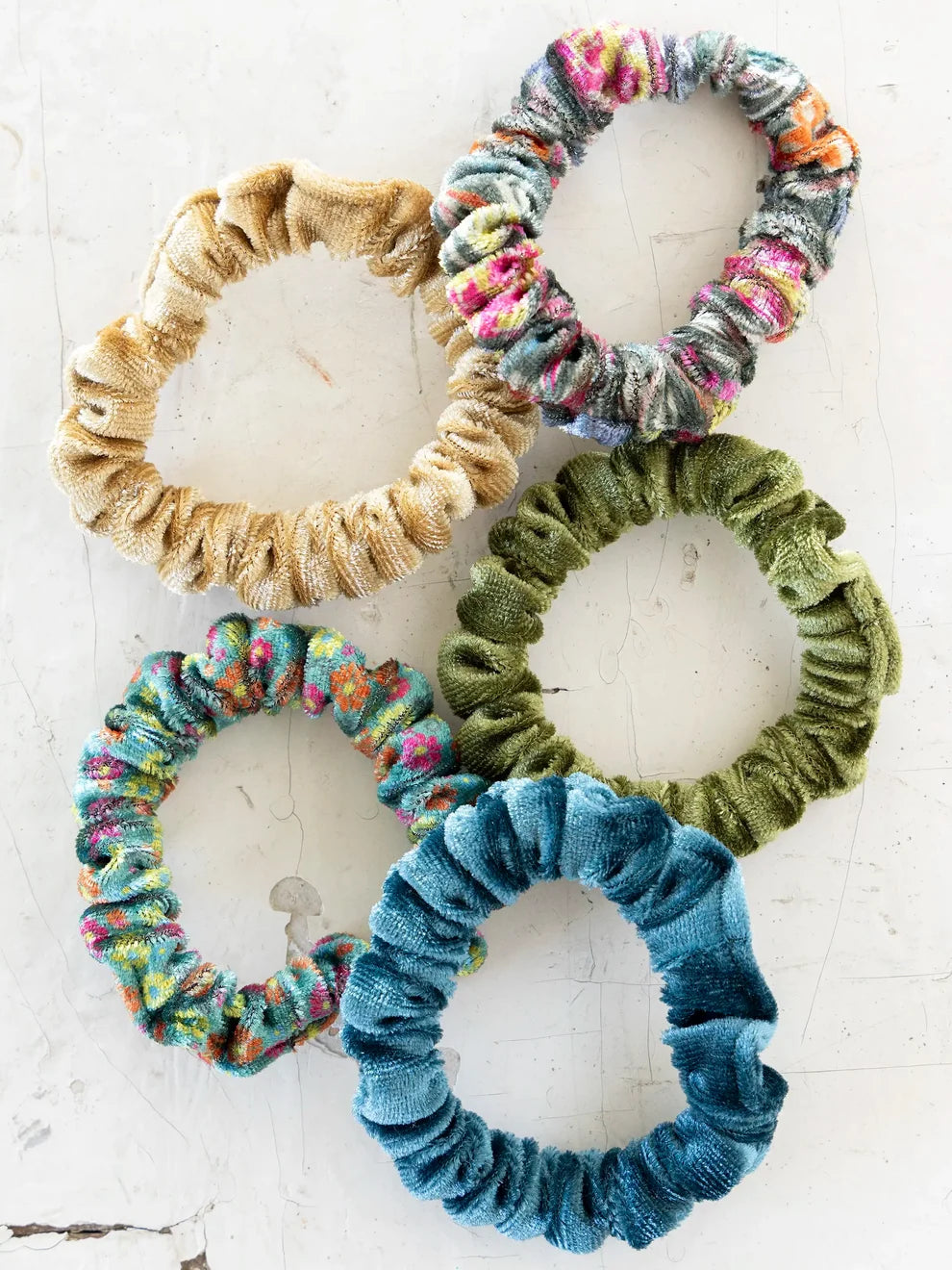 Velvet Scrunchies, Set of 5 - Olive