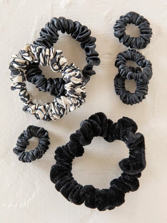 Black Mixed Scrunchies, Set of 7