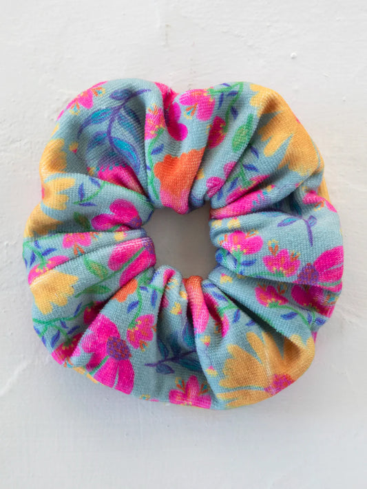 Tossed Blue Flower Wet Hair Towel Scrunchie