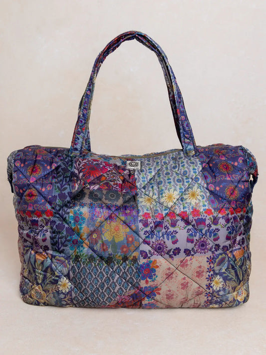 Blue Patchwork Puffy Weekender Bag