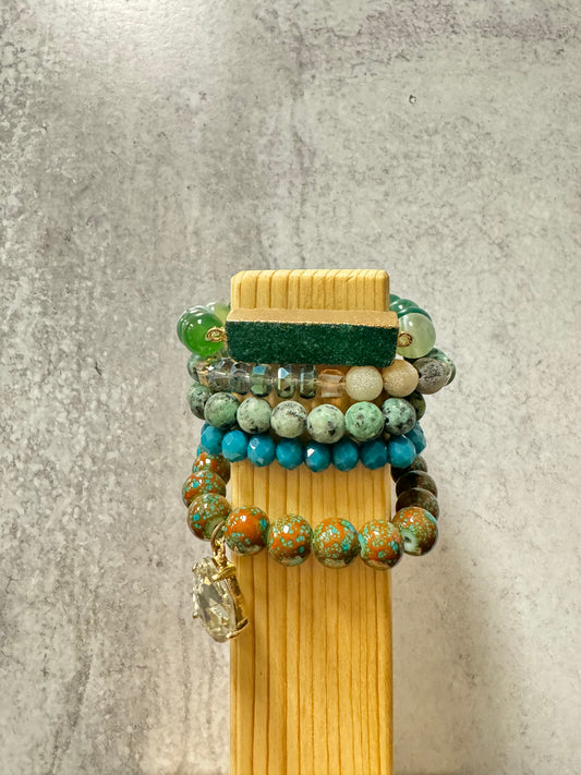 5 Strand Bracelet Sets with Teardrop Rhinestone Charm