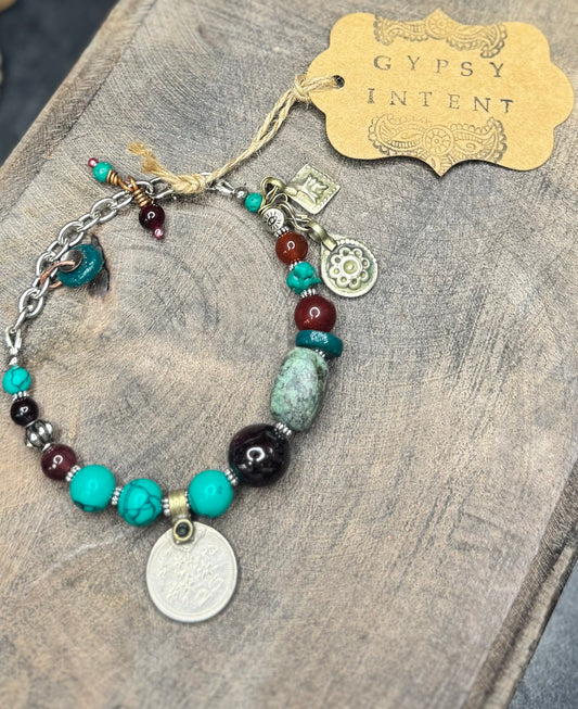 Green & Garnet Beaded Bracelet