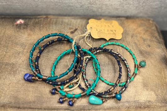 Silk Road Bangle Stack - Navy & Green