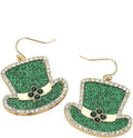 Glitter & Rhinestone Leprechaun Hat Earrings