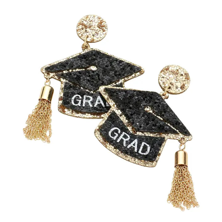 Graduation Cap Glitter Earrings