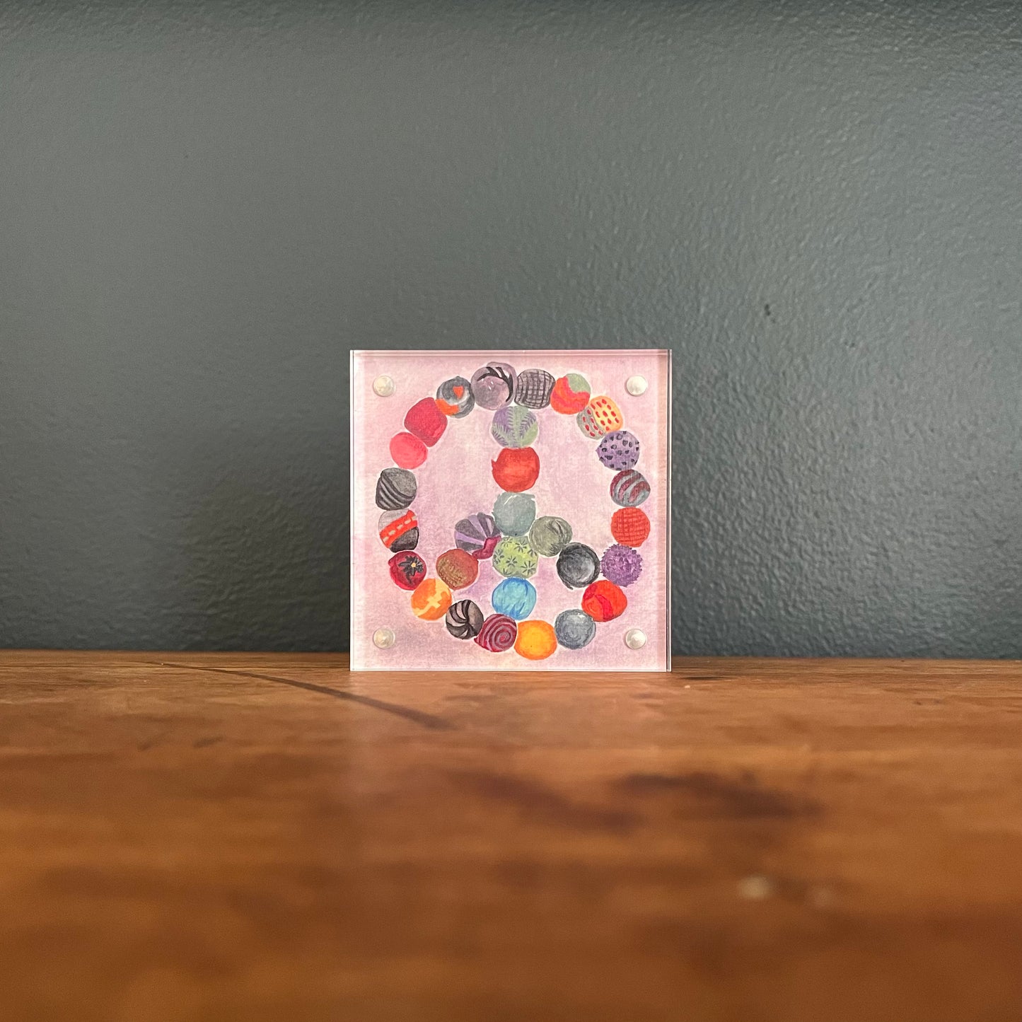 Acrylic Framed Kantha Peace Sign Art Print
