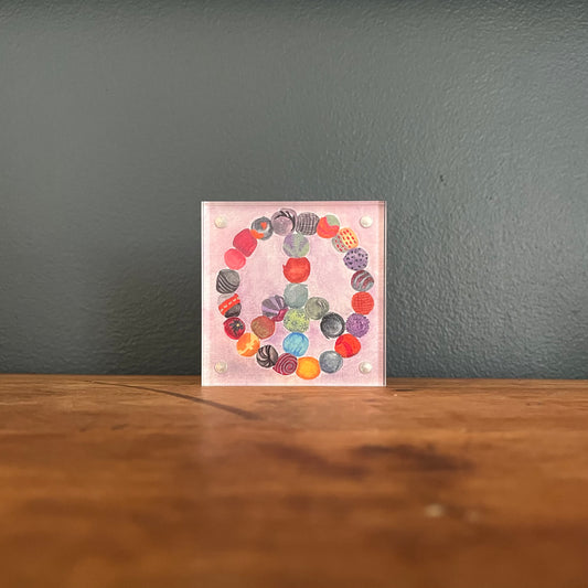 Acrylic Framed Kantha Peace Sign Art Print