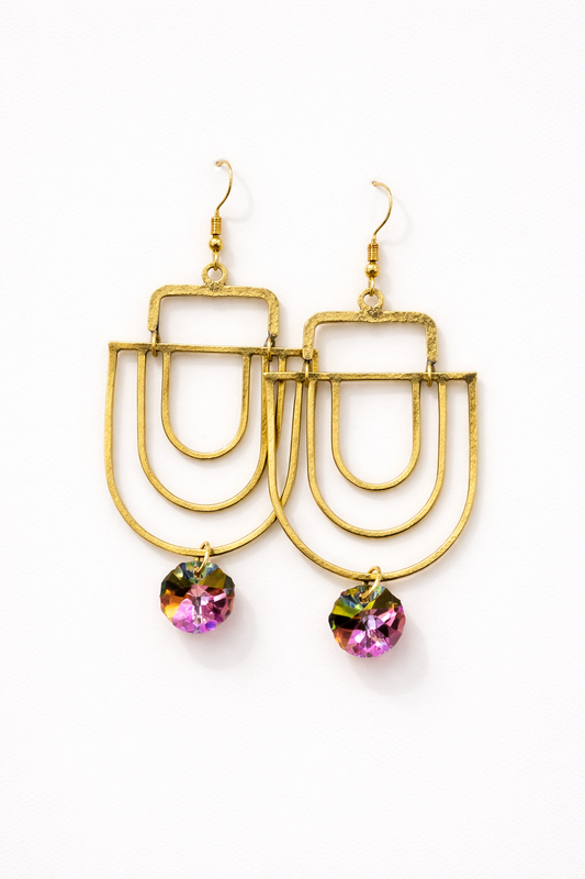 Arched Aura Crystal Charm Earrings