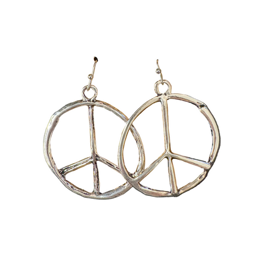 Silver Peace Sign Hoop Earrings