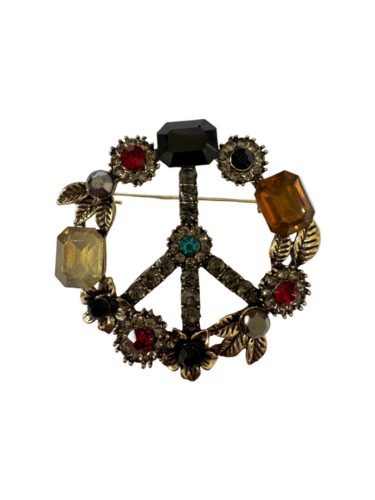 Multi Jeweled Peace Sign Broche