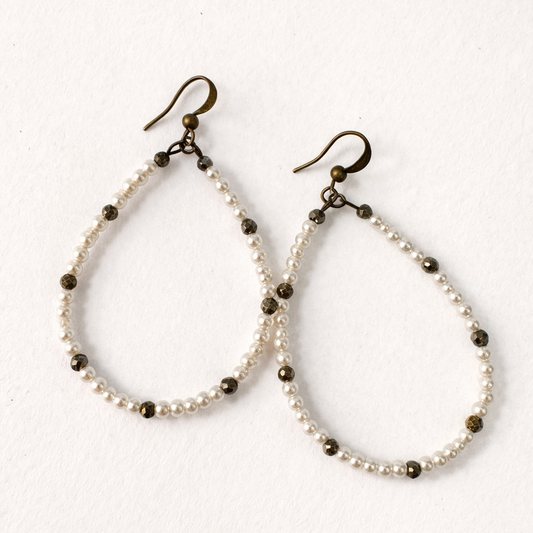 Pearl & Bronze Teardrop Earrings