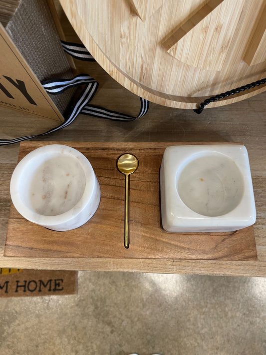 Marble & Wood Salt & Pepper Set