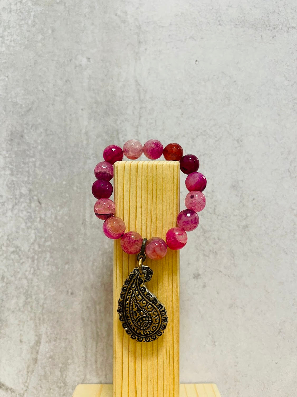 Fuchsia Agate Paisley Charm Bracelet